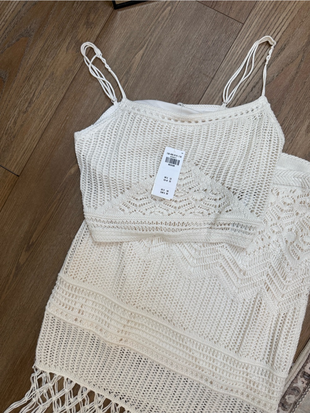 Crochet Knit Cream Women's coverup set
